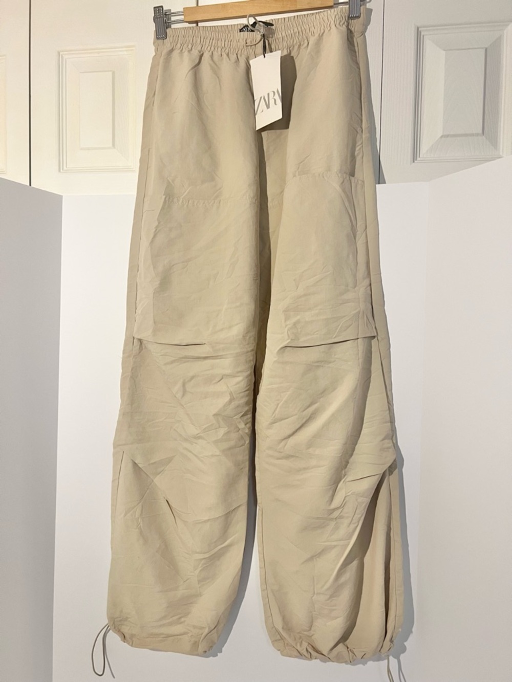 Zara Beige Wide Leg Drawstring Parachute Pants - XS NWT - Picture 10 of 10